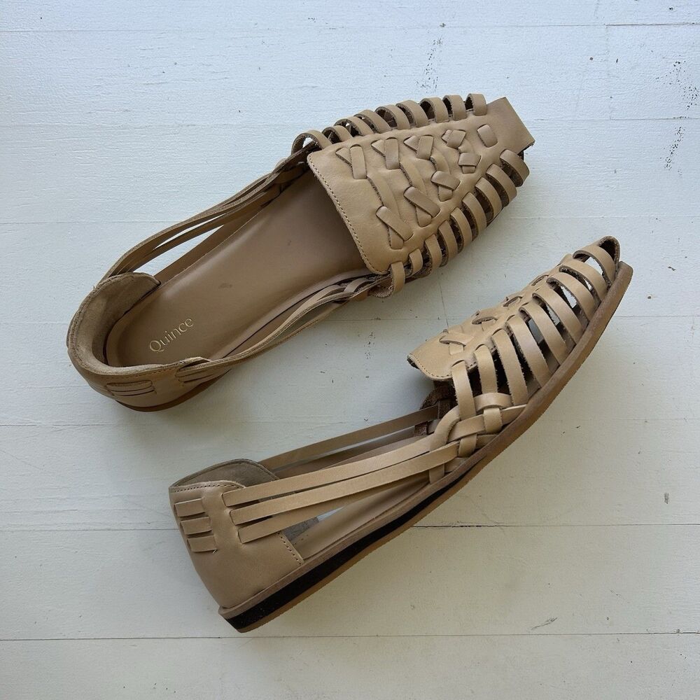 Quince Women 100% Leather Huarache Flat Cashew Shoes 8.5